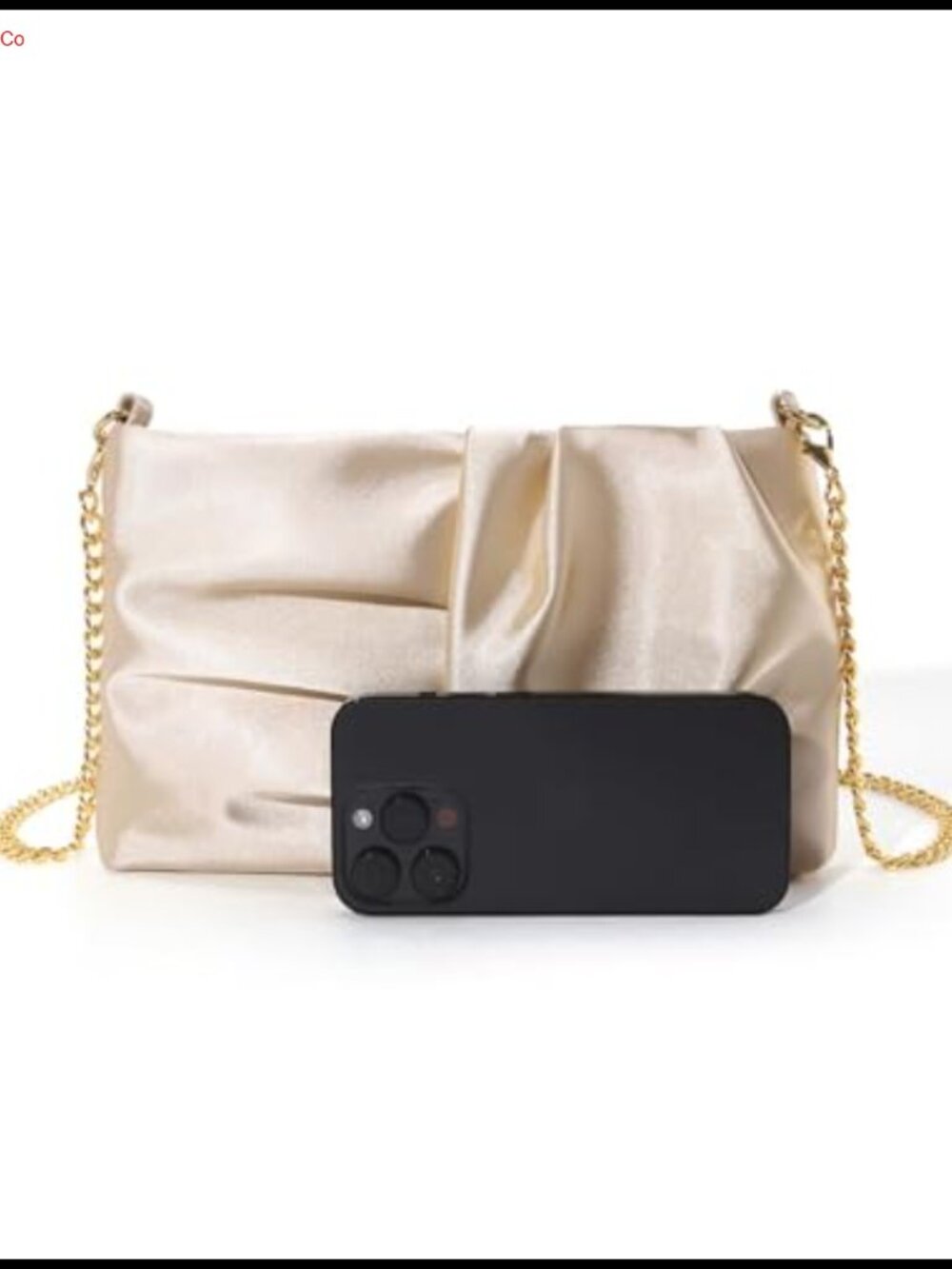 Satin Evening Clutch Ruched Rectangular Detachable Chain Snap Closure - Picture 5 of 6